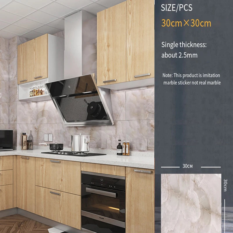 30*30cm Imitation Tile 3D Marble Kitchen Waterproof Self-adhesive Wall Sticker Wall Decoration Bathroom Moisture-proof Wallpaper