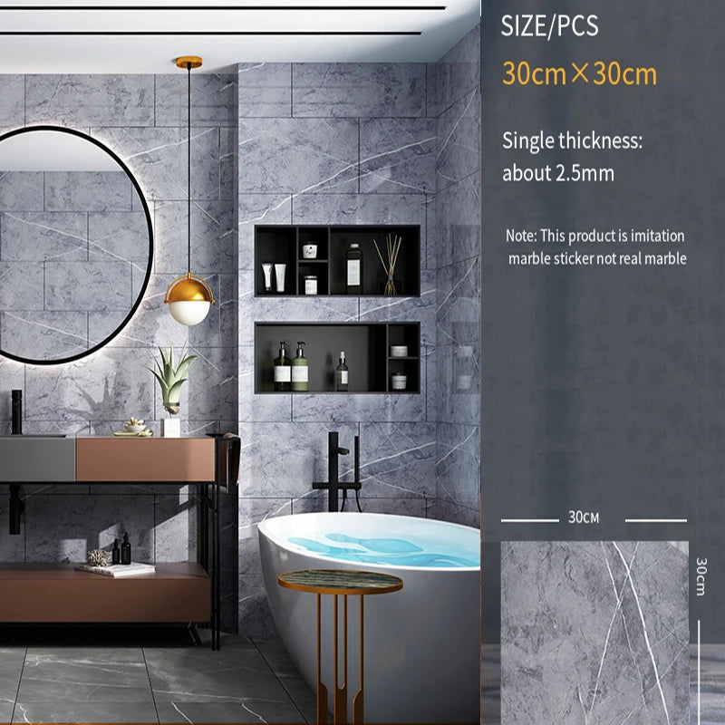 30*30cm Imitation Tile 3D Marble Kitchen Waterproof Self-adhesive Wall Sticker Wall Decoration Bathroom Moisture-proof Wallpaper