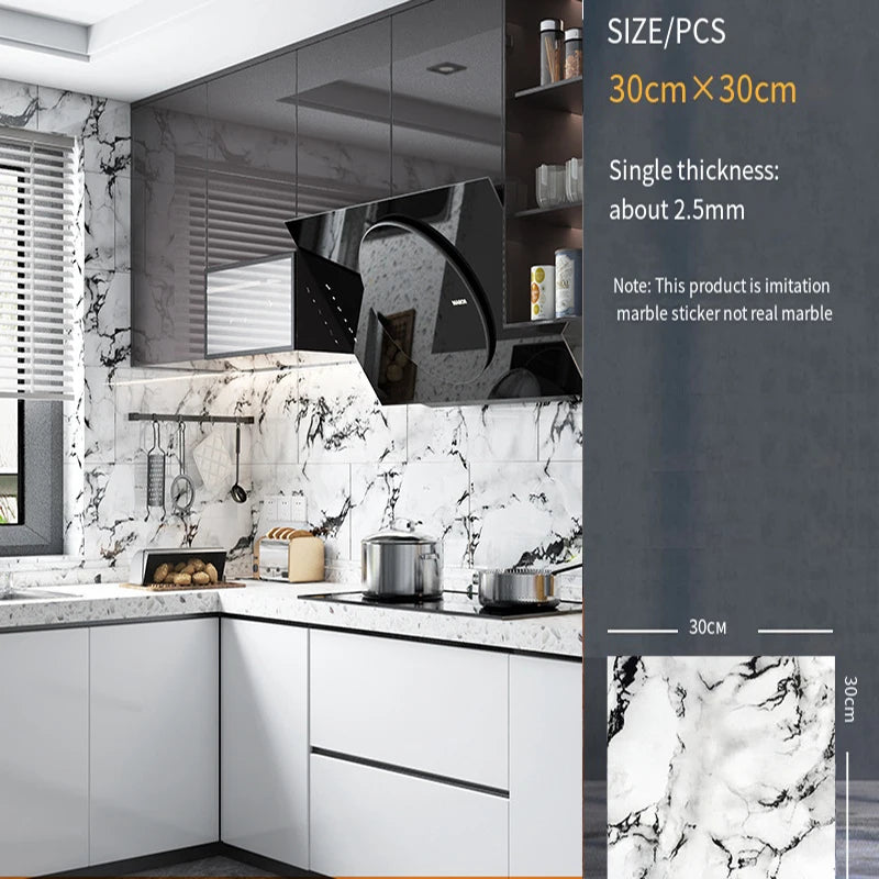 30*30cm Imitation Tile 3D Marble Kitchen Waterproof Self-adhesive Wall Sticker Wall Decoration Bathroom Moisture-proof Wallpaper