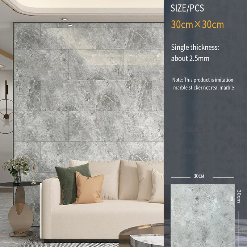 30*30cm Imitation Tile 3D Marble Kitchen Waterproof Self-adhesive Wall Sticker Wall Decoration Bathroom Moisture-proof Wallpaper