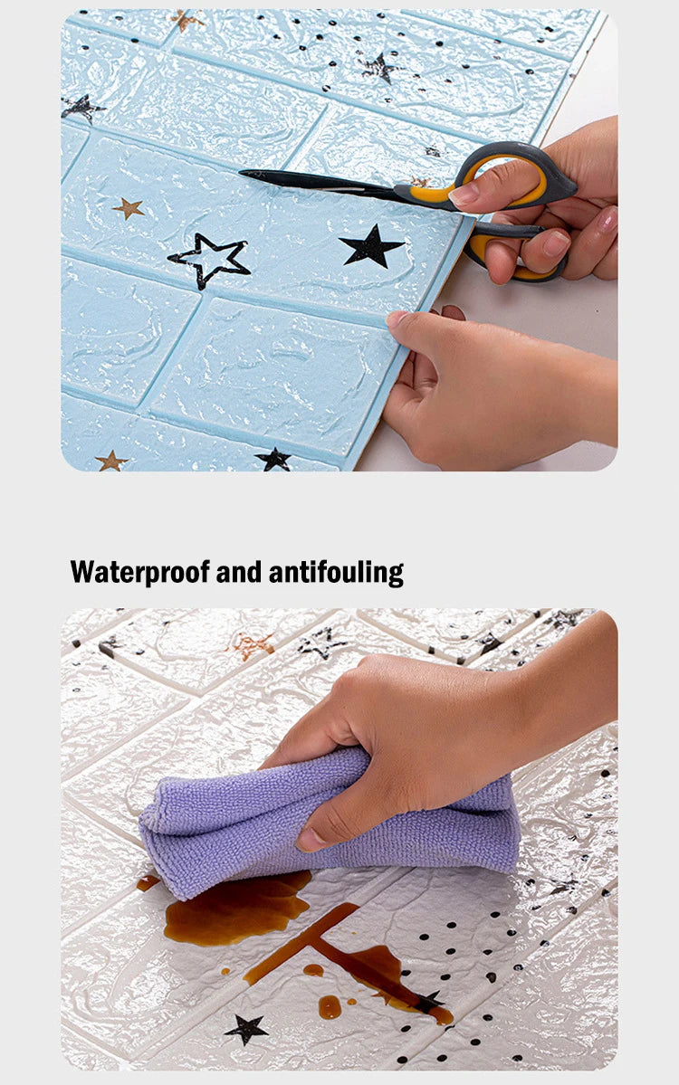 10Pcs 35cmx30cm Wall Stickers Bedroom Warm Cartoon Children's Wall Waterproof And Moisture-Proof Foam Wallpaper