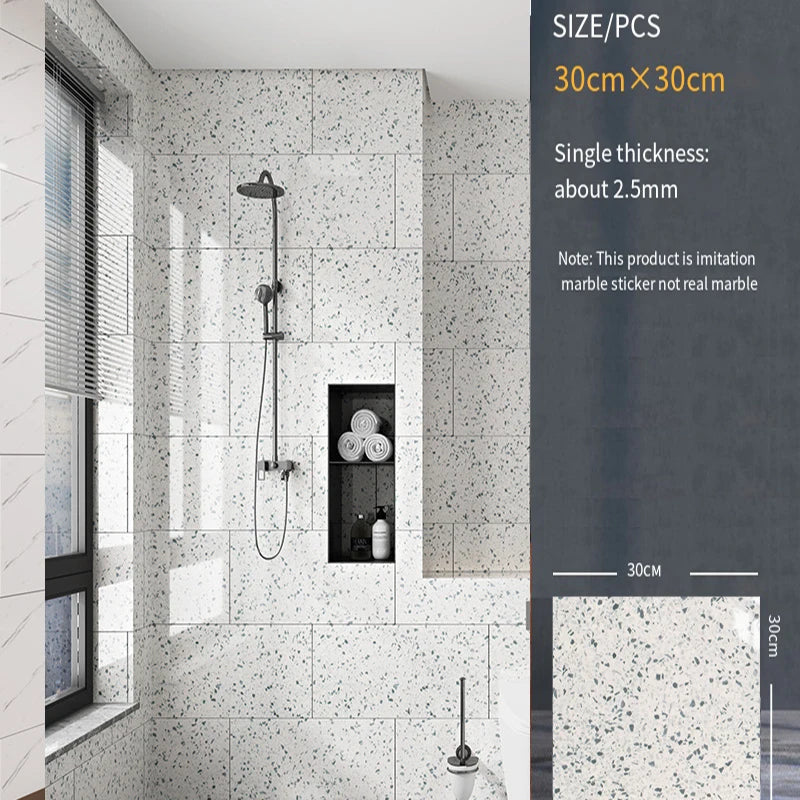 30*30cm Imitation Tile 3D Marble Kitchen Waterproof Self-adhesive Wall Sticker Wall Decoration Bathroom Moisture-proof Wallpaper