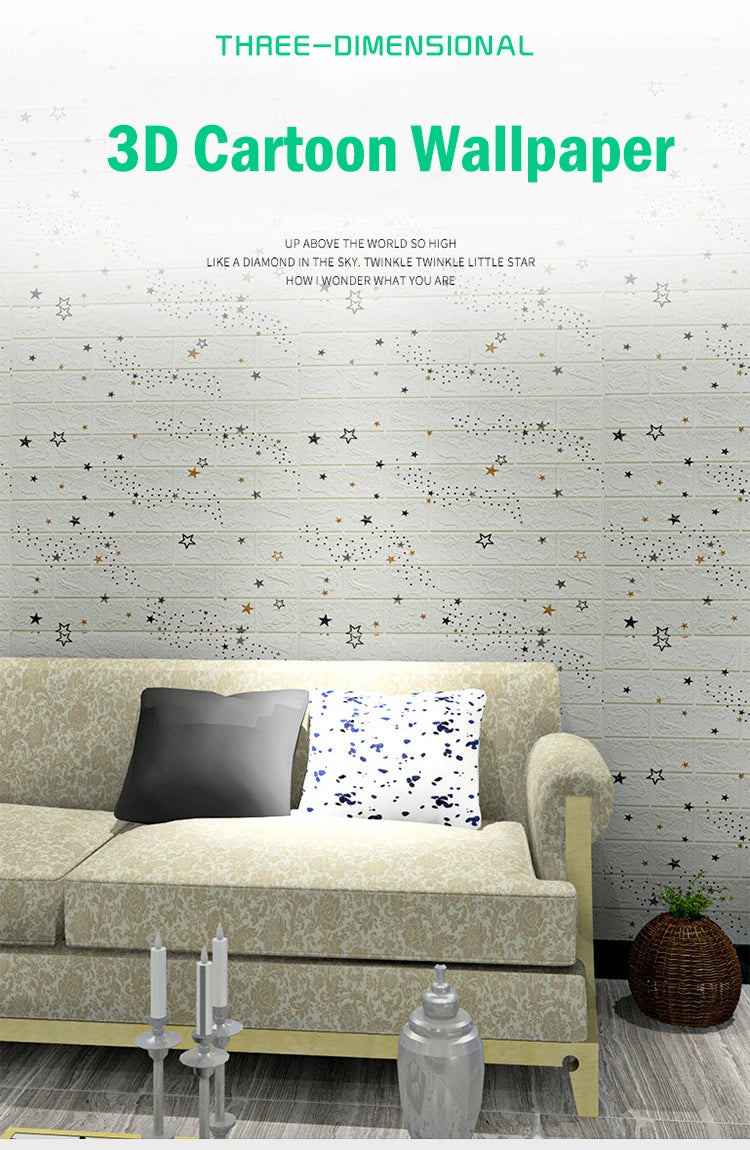 10Pcs 35cmx30cm Wall Stickers Bedroom Warm Cartoon Children's Wall Waterproof And Moisture-Proof Foam Wallpaper