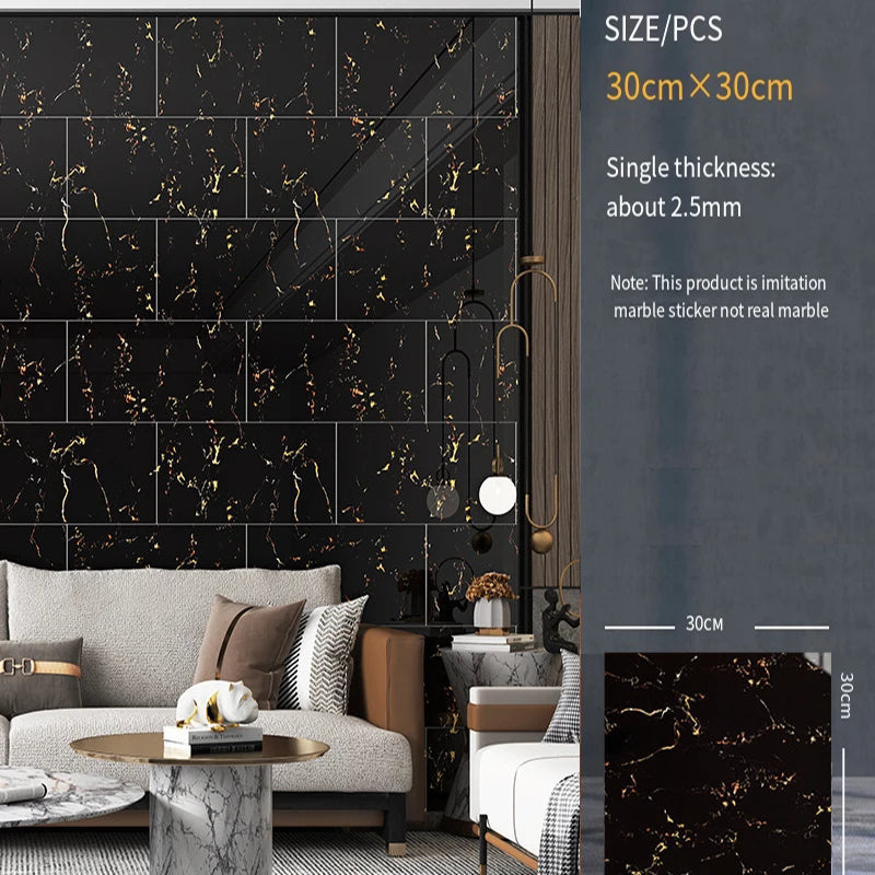 30*30cm Imitation Tile 3D Marble Kitchen Waterproof Self-adhesive Wall Sticker Wall Decoration Bathroom Moisture-proof Wallpaper