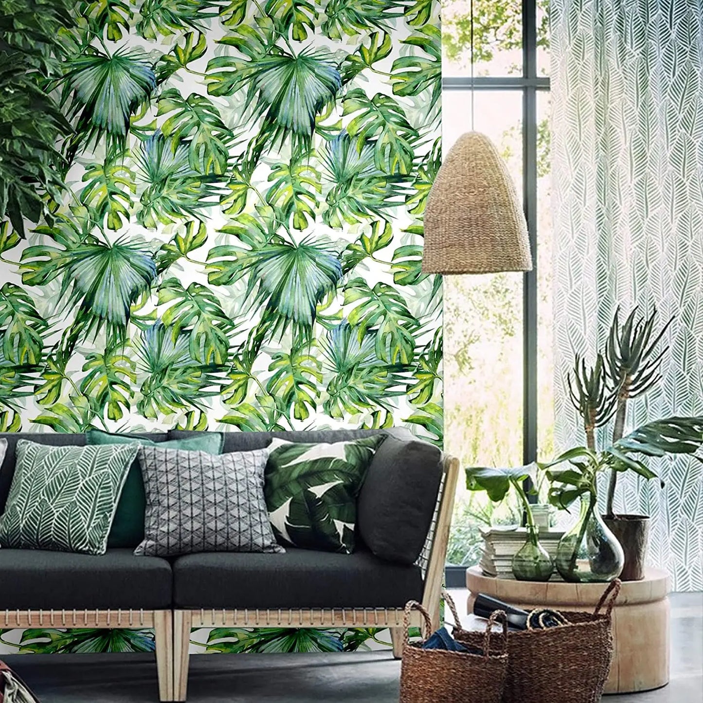 Tropical Palm Leaf Peel and Stick Wallpaper Green Self-Adhesive Prepasted Thickened Waterproof Wallpaper Wall Mural for Decor