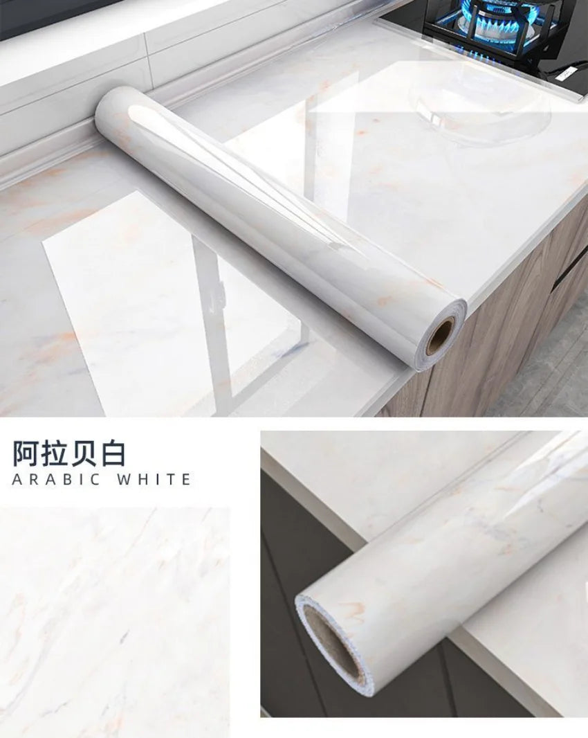 Adhesive Wallpaper Roll with 10 Meters Marble Kitchen Oil Proof Waterproof Wall Stickers Bathroom Countertop Cabinet Renovation