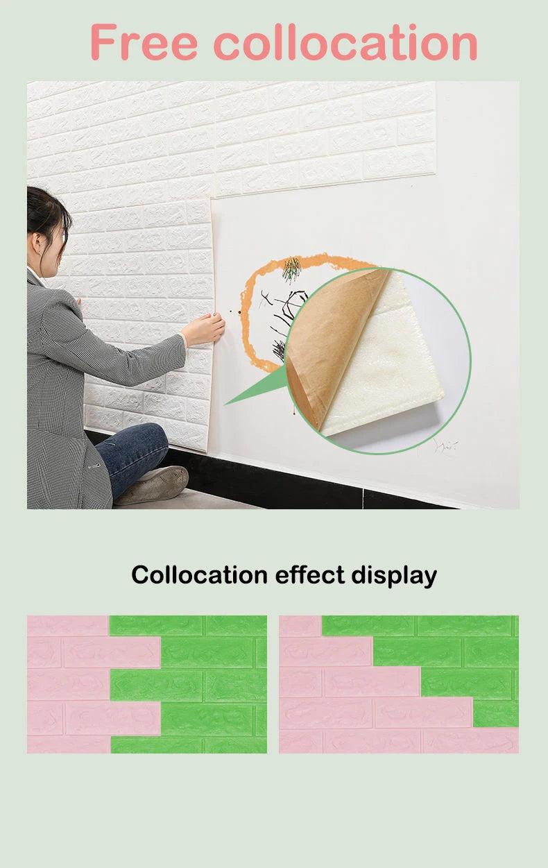 35x38.5CM PVC Waterproof Faux Brick Wallpaper Kitchen Bedroom Decor Self Adhesive Peel and Stick for Home Small Space Decoration