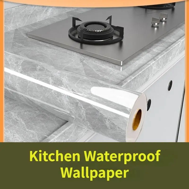 Adhesive Wallpaper Roll with 10 Meters Marble Kitchen Oil Proof Waterproof Wall Stickers Bathroom Countertop Cabinet Renovation