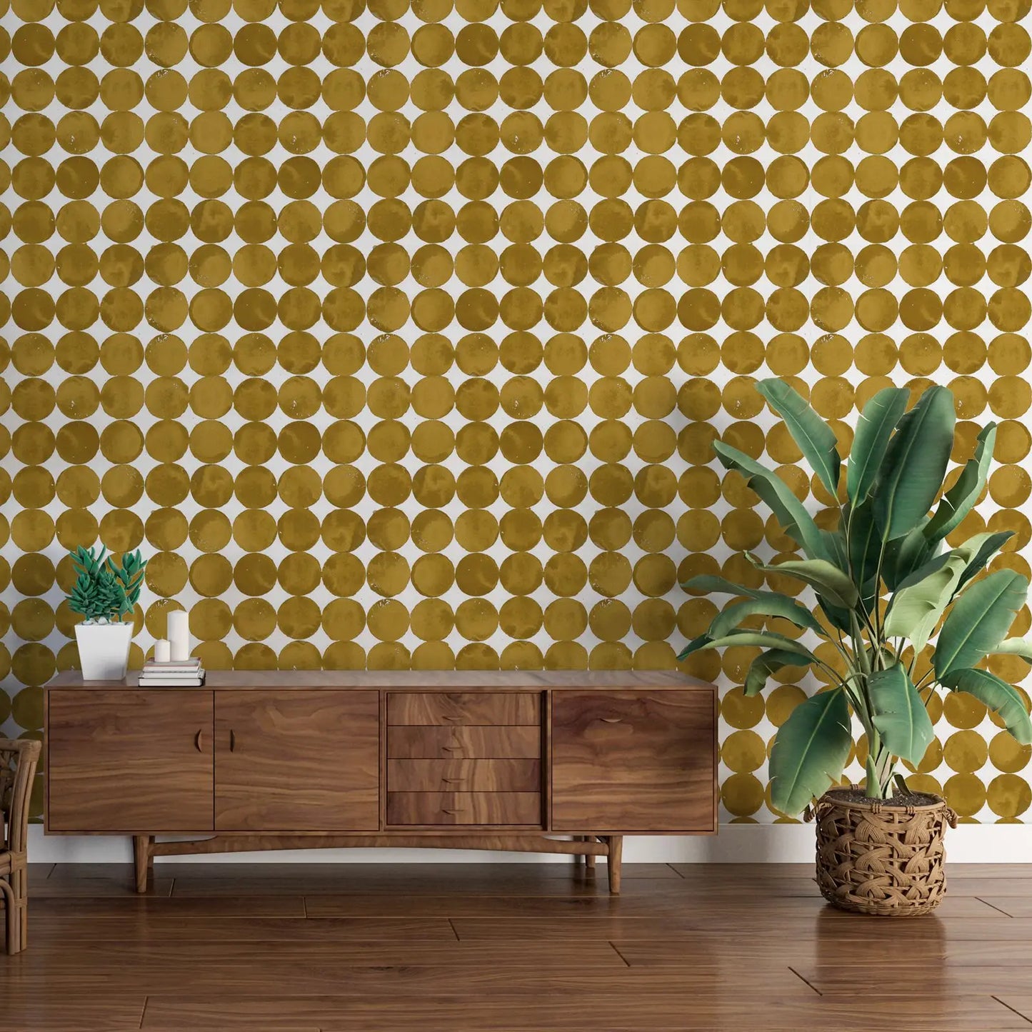 The Moon Shade Wallpaper, Lunar Craters Wall Paper Lined Up On Plain Back Friezes Of Monochrome Circles In Shimmer Golden Yellow