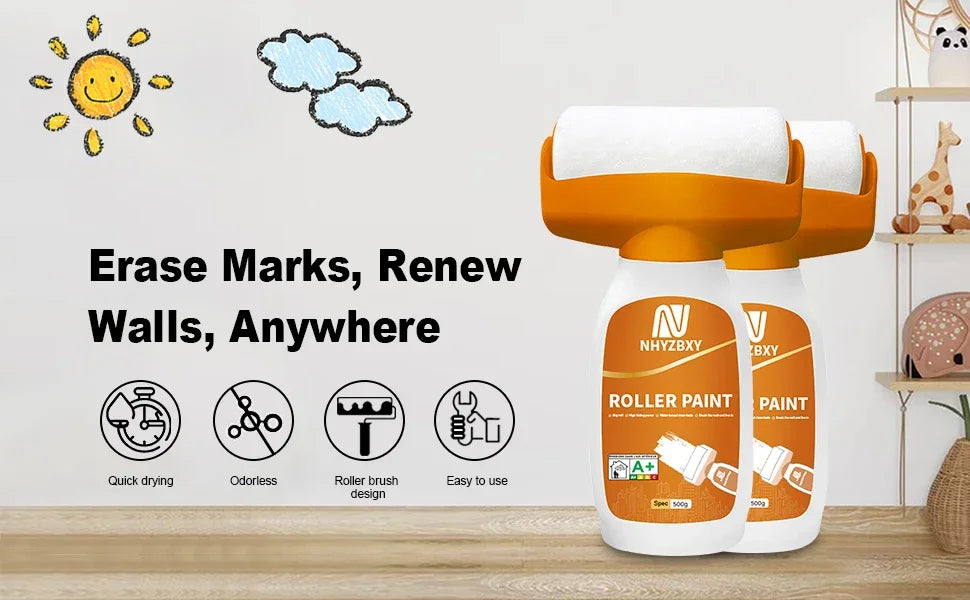 Antibacterial Wall Paint Roller Waterbased Repair Brush Painting For House Interior Wall Portable White Latex Paint Small Roller