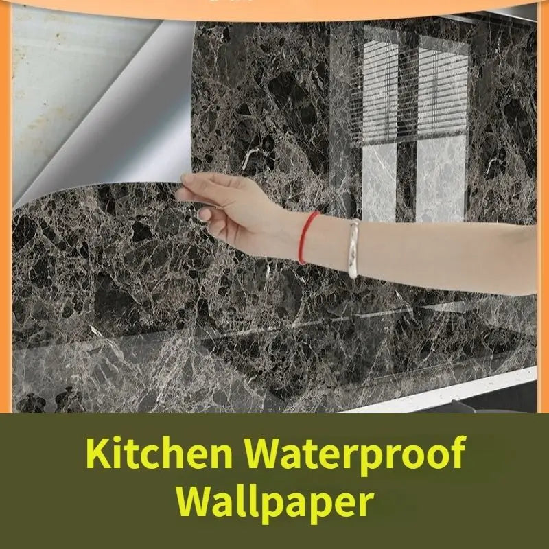 Adhesive Wallpaper Roll with 10 Meters Marble Kitchen Oil Proof Waterproof Wall Stickers Bathroom Countertop Cabinet Renovation