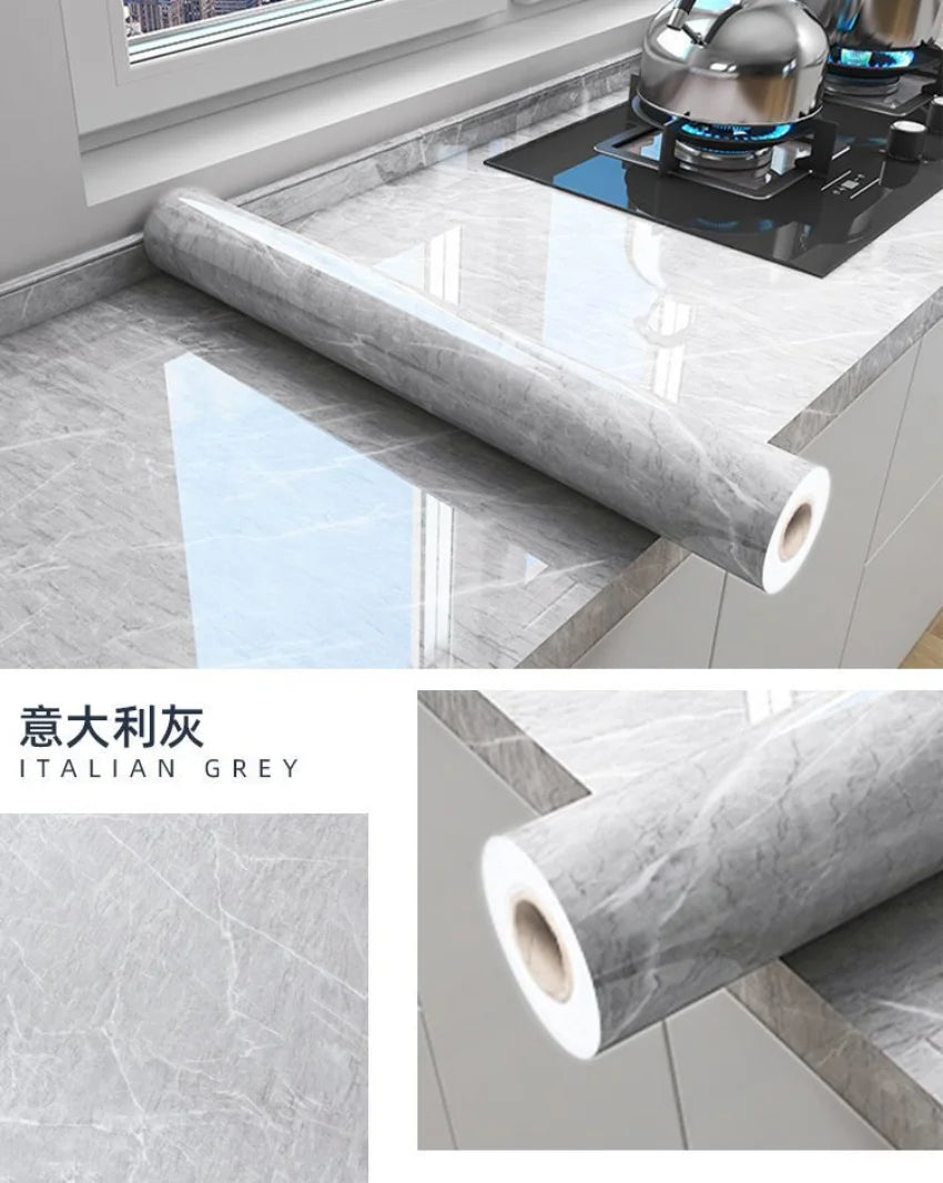 Adhesive Wallpaper Roll with 10 Meters Marble Kitchen Oil Proof Waterproof Wall Stickers Bathroom Countertop Cabinet Renovation