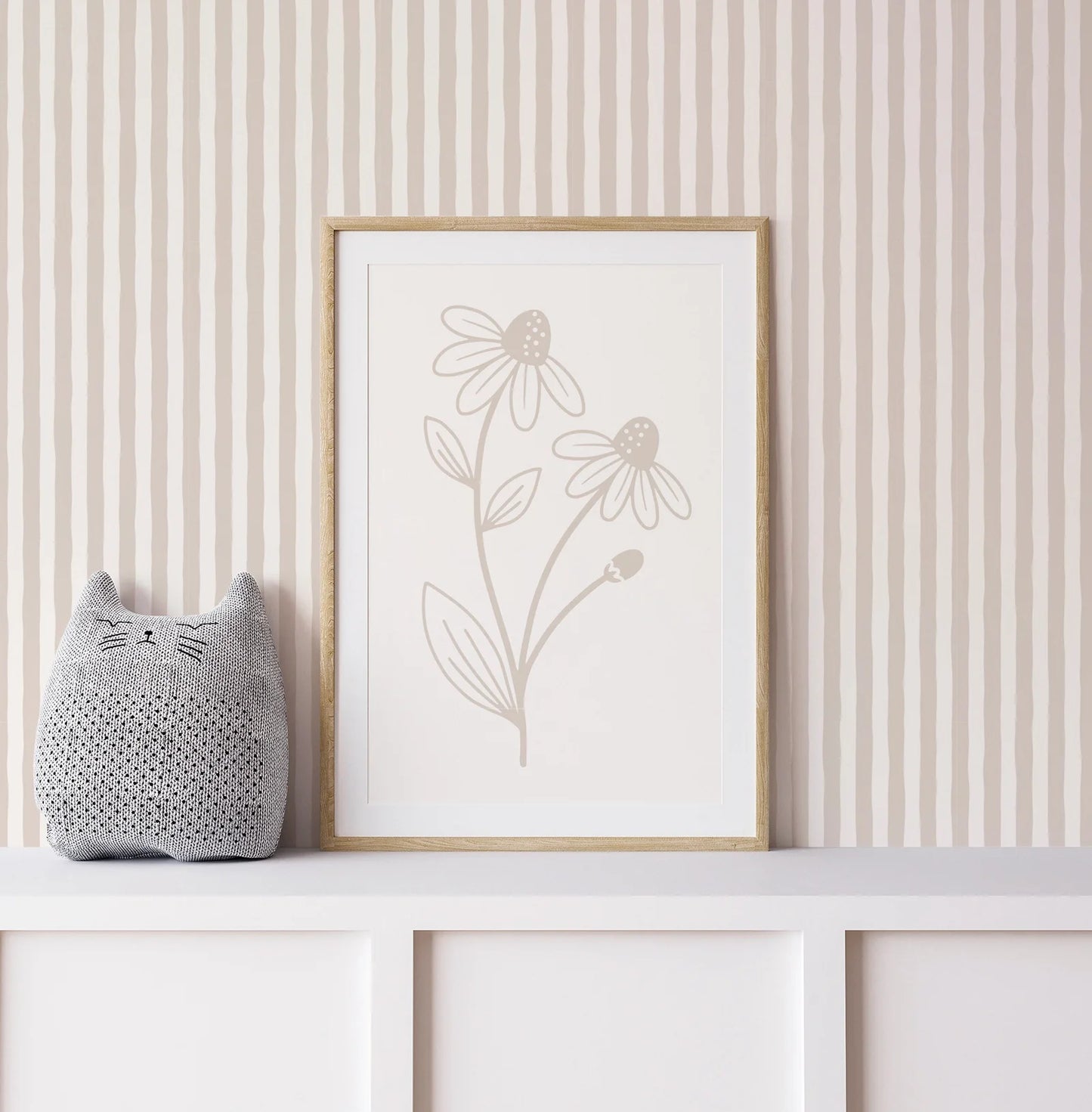 Stripe Wallpaper Peel and Stick,Neutral Nursery Wall Paper Roll,Hand-drawn Stripes Wall Stickers For Kids Room Decoration,50*300