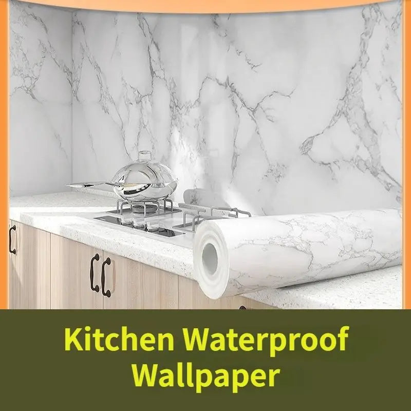 Adhesive Wallpaper Roll with 10 Meters Marble Kitchen Oil Proof Waterproof Wall Stickers Bathroom Countertop Cabinet Renovation