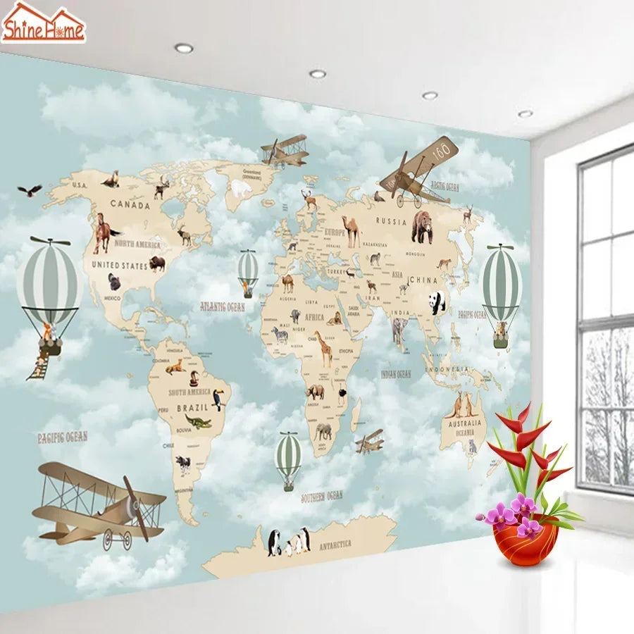 Wall Papers Home Decor Contact Paper Peel and Stick Wallpapers for Living Room Cartoon World Map Kids Balloon Nursery TV Murals