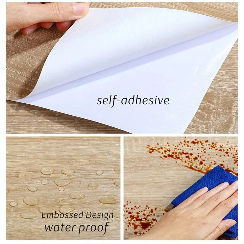 Self-adhesive wallpaper wardrobe waterproof vinyl solid color wood grain bedroom cabinet furniture door renovation wall sticker