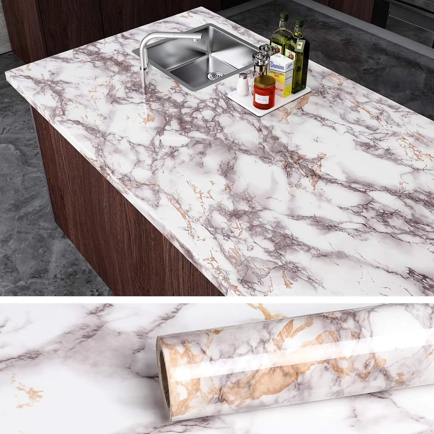 Marble Contact Paper For Countertops,Self-Adhesive Removable Wallpaper PVC Waterproof Oil-Proof Sticker For Kitchen Bathroom