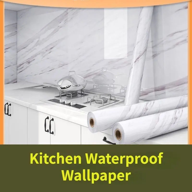 Adhesive Wallpaper Roll with 10 Meters Marble Kitchen Oil Proof Waterproof Wall Stickers Bathroom Countertop Cabinet Renovation