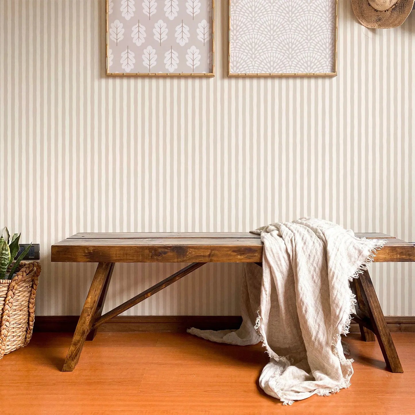 Stripe Wallpaper Peel and Stick,Neutral Nursery Wall Paper Roll,Hand-drawn Stripes Wall Stickers For Kids Room Decoration,50*300