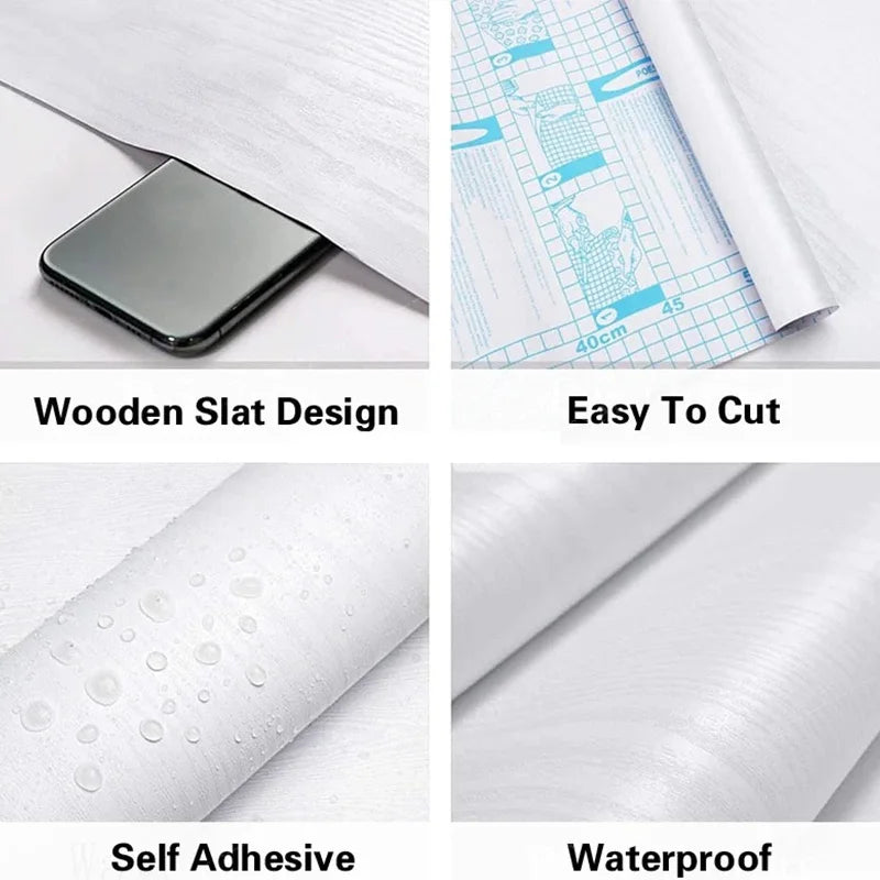 Self-adhesive wallpaper wardrobe waterproof vinyl solid color wood grain bedroom cabinet furniture door renovation wall sticker