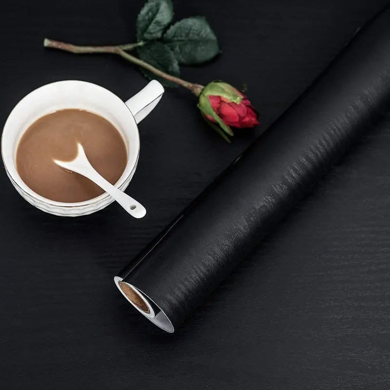 Self-adhesive wallpaper wardrobe waterproof vinyl solid color wood grain bedroom cabinet furniture door renovation wall sticker