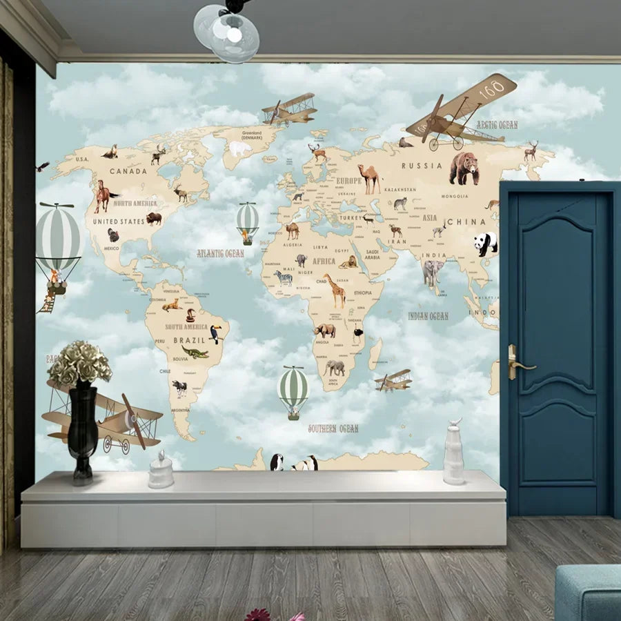 Wall Papers Home Decor Contact Paper Peel and Stick Wallpapers for Living Room Cartoon World Map Kids Balloon Nursery TV Murals
