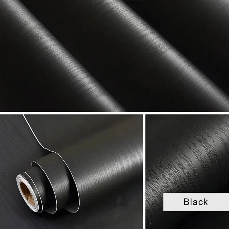 Self-adhesive wallpaper wardrobe waterproof vinyl solid color wood grain bedroom cabinet furniture door renovation wall sticker