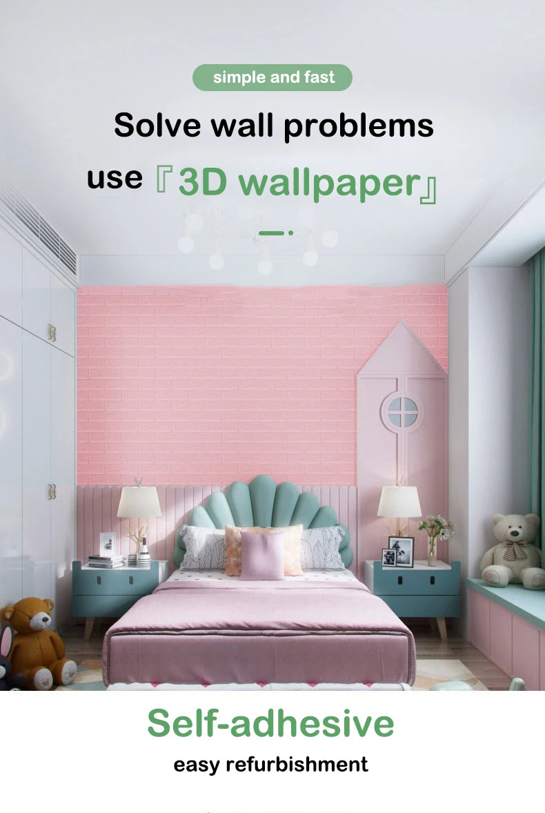 35x38.5CM PVC Waterproof Faux Brick Wallpaper Kitchen Bedroom Decor Self Adhesive Peel and Stick for Home Small Space Decoration