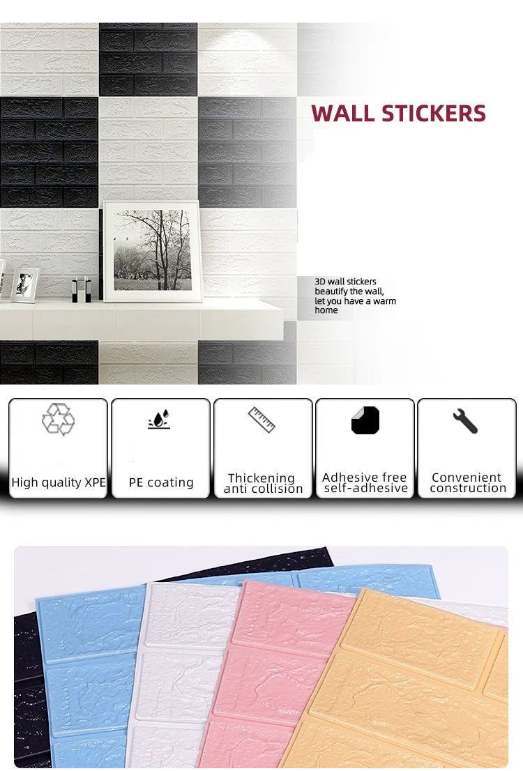 35x38.5CM PVC Waterproof Faux Brick Wallpaper Kitchen Bedroom Decor Self Adhesive Peel and Stick for Home Small Space Decoration