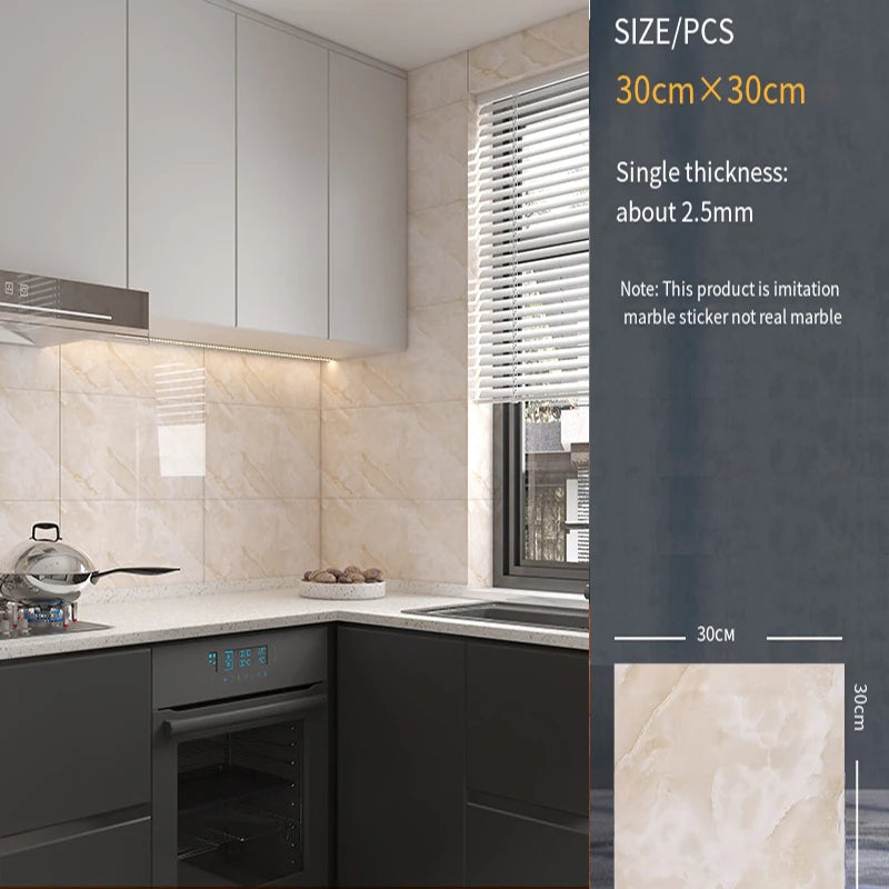 30*30cm Imitation Tile 3D Marble Kitchen Waterproof Self-adhesive Wall Sticker Wall Decoration Bathroom Moisture-proof Wallpaper