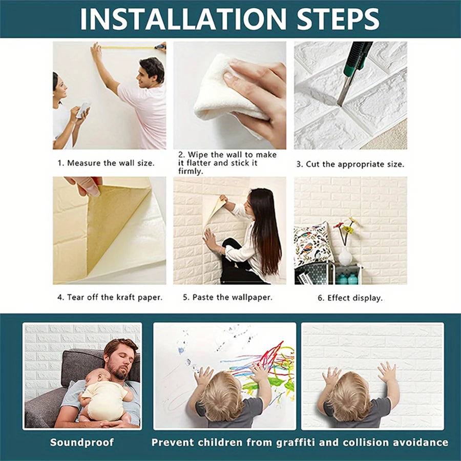 35x38.5CM PVC Waterproof Faux Brick Wallpaper Kitchen Bedroom Decor Self Adhesive Peel and Stick for Home Small Space Decoration