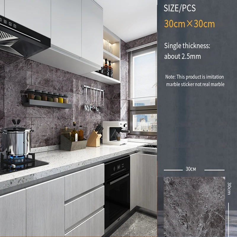 30*30cm Imitation Tile 3D Marble Kitchen Waterproof Self-adhesive Wall Sticker Wall Decoration Bathroom Moisture-proof Wallpaper