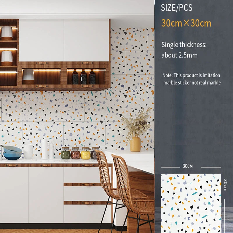 30*30cm Imitation Tile 3D Marble Kitchen Waterproof Self-adhesive Wall Sticker Wall Decoration Bathroom Moisture-proof Wallpaper