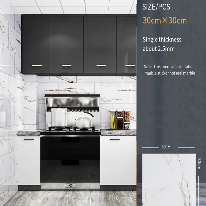 30*30cm Imitation Tile 3D Marble Kitchen Waterproof Self-adhesive Wall Sticker Wall Decoration Bathroom Moisture-proof Wallpaper