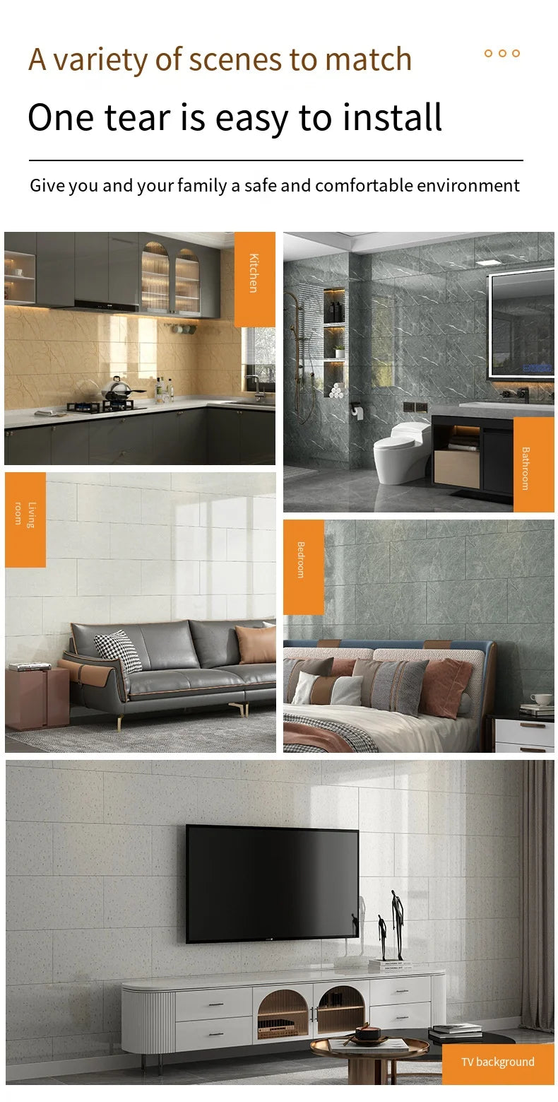 30*30cm Imitation Tile 3D Marble Kitchen Waterproof Self-adhesive Wall Sticker Wall Decoration Bathroom Moisture-proof Wallpaper