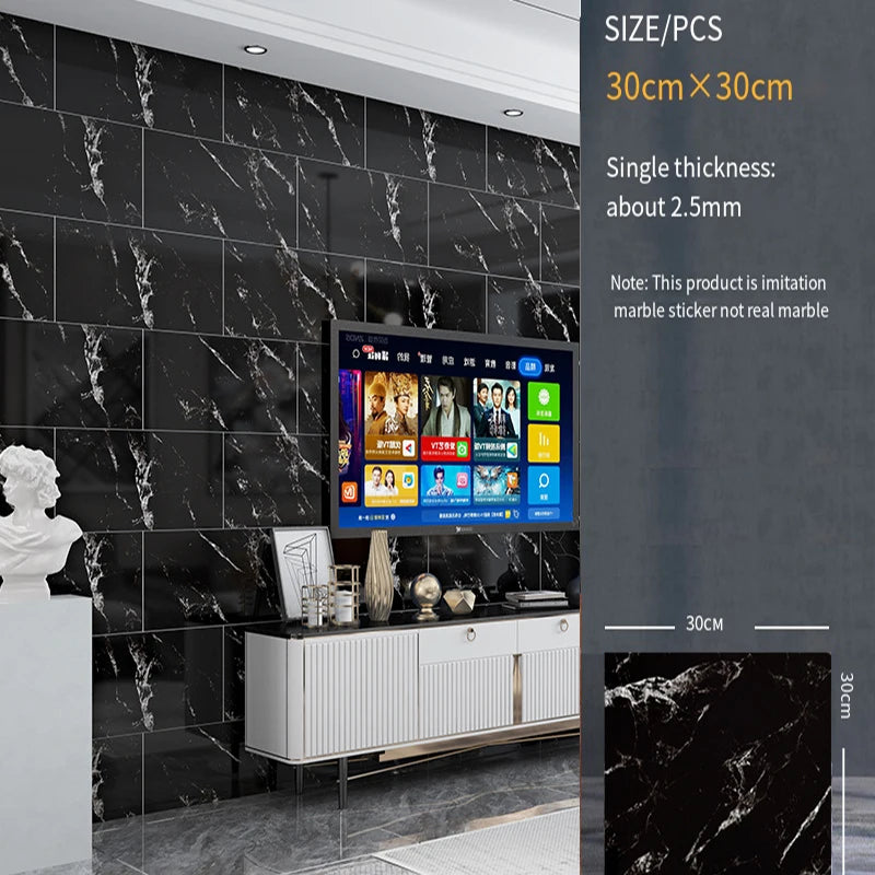 30*30cm Imitation Tile 3D Marble Kitchen Waterproof Self-adhesive Wall Sticker Wall Decoration Bathroom Moisture-proof Wallpaper
