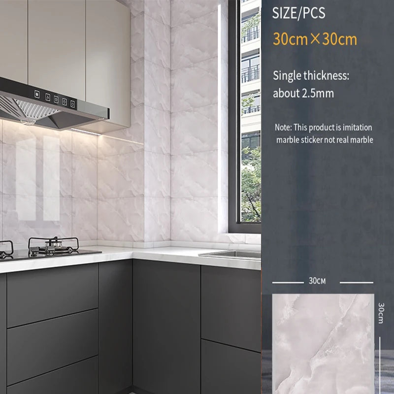 30*30cm Imitation Tile 3D Marble Kitchen Waterproof Self-adhesive Wall Sticker Wall Decoration Bathroom Moisture-proof Wallpaper