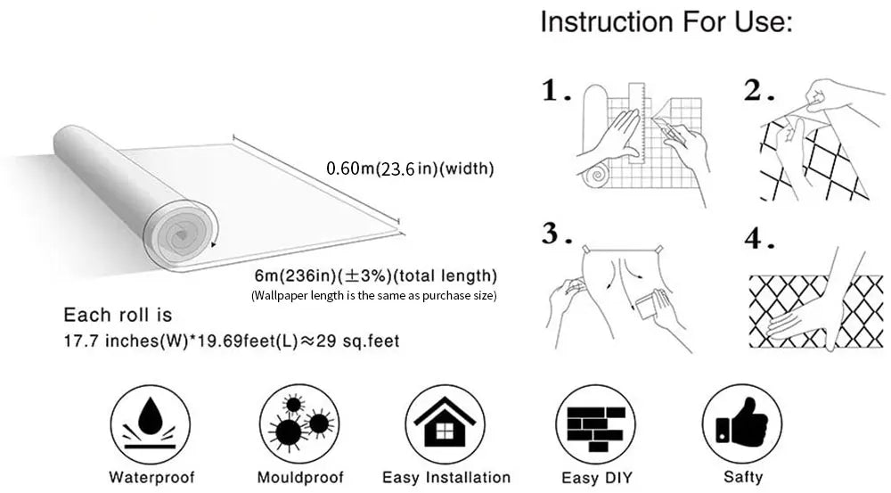 PVC Wallpaper Decoration Vinyl Matte Black Self-adhesive Paper,  Bedroom Furniture Wall Hanging Waterproof Kitchen 60x 5M