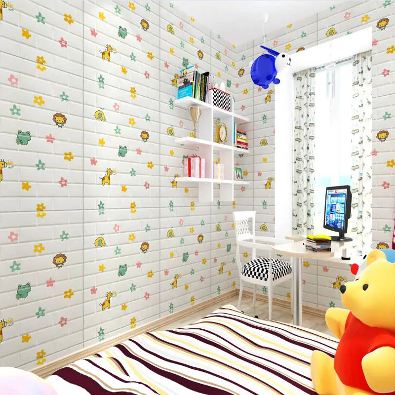10Pcs 35cmx30cm Wall Stickers Bedroom Warm Cartoon Children's Wall Waterproof And Moisture-Proof Foam Wallpaper