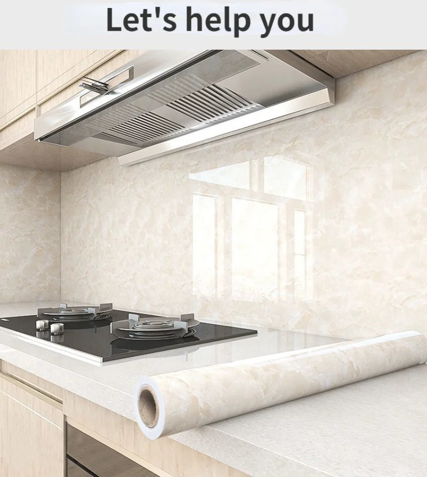 Adhesive Wallpaper Roll with 10 Meters Marble Kitchen Oil Proof Waterproof Wall Stickers Bathroom Countertop Cabinet Renovation