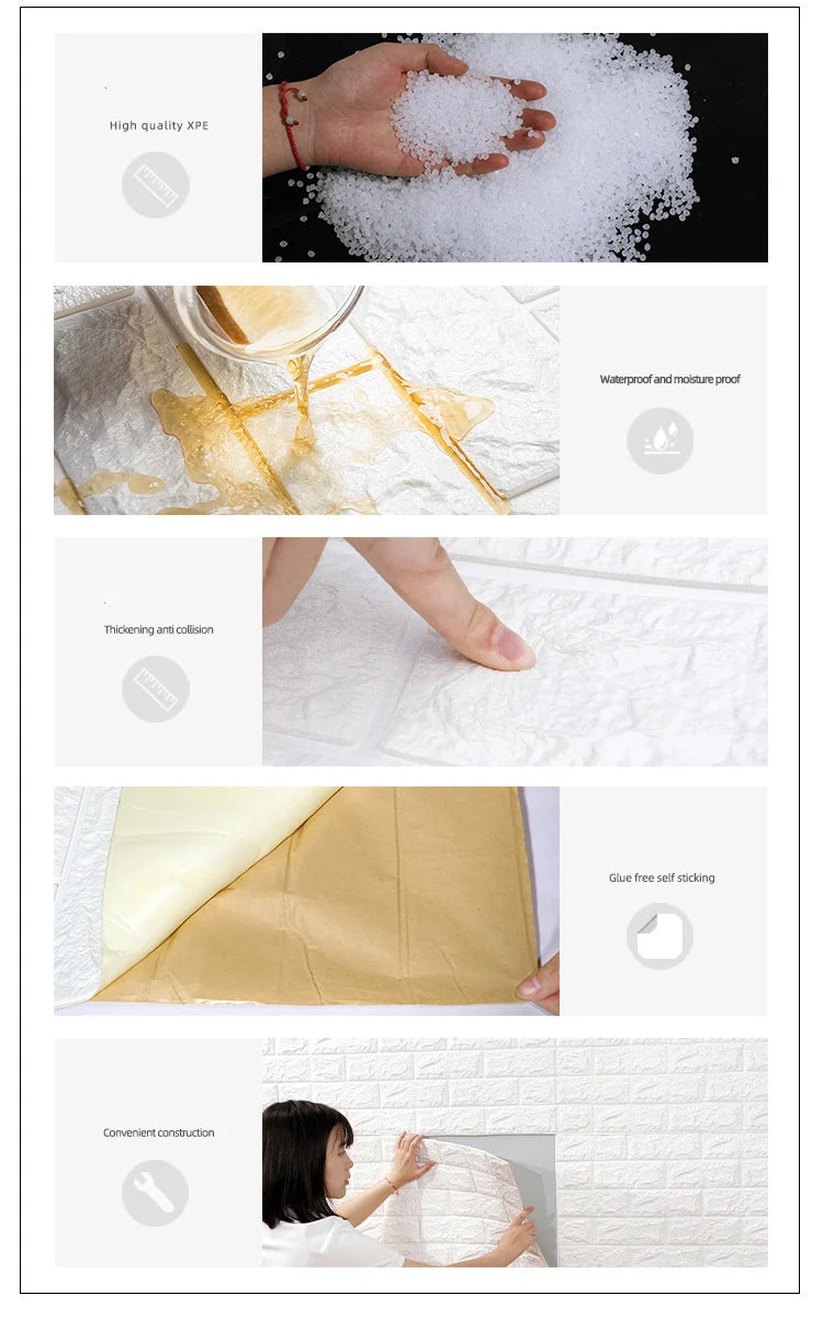 35x38.5CM PVC Waterproof Faux Brick Wallpaper Kitchen Bedroom Decor Self Adhesive Peel and Stick for Home Small Space Decoration