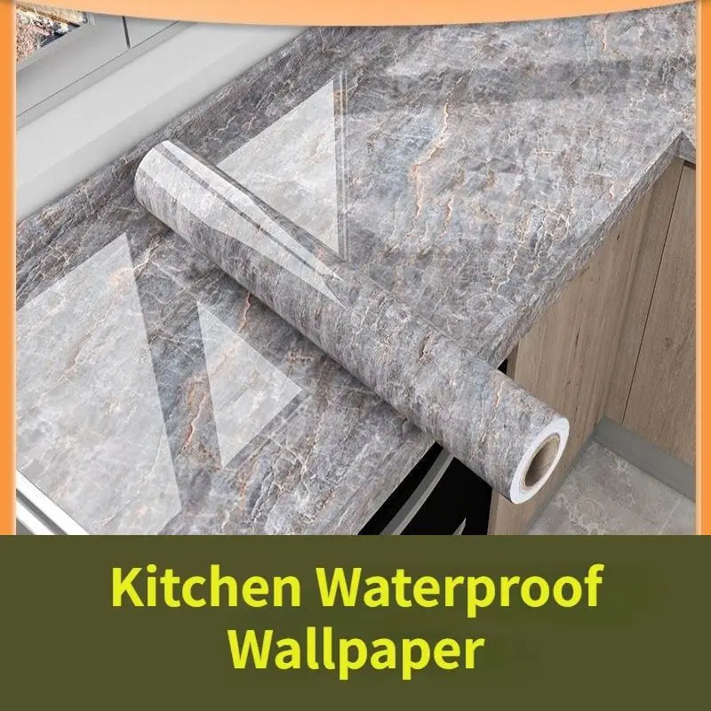 Adhesive Wallpaper Roll with 10 Meters Marble Kitchen Oil Proof Waterproof Wall Stickers Bathroom Countertop Cabinet Renovation