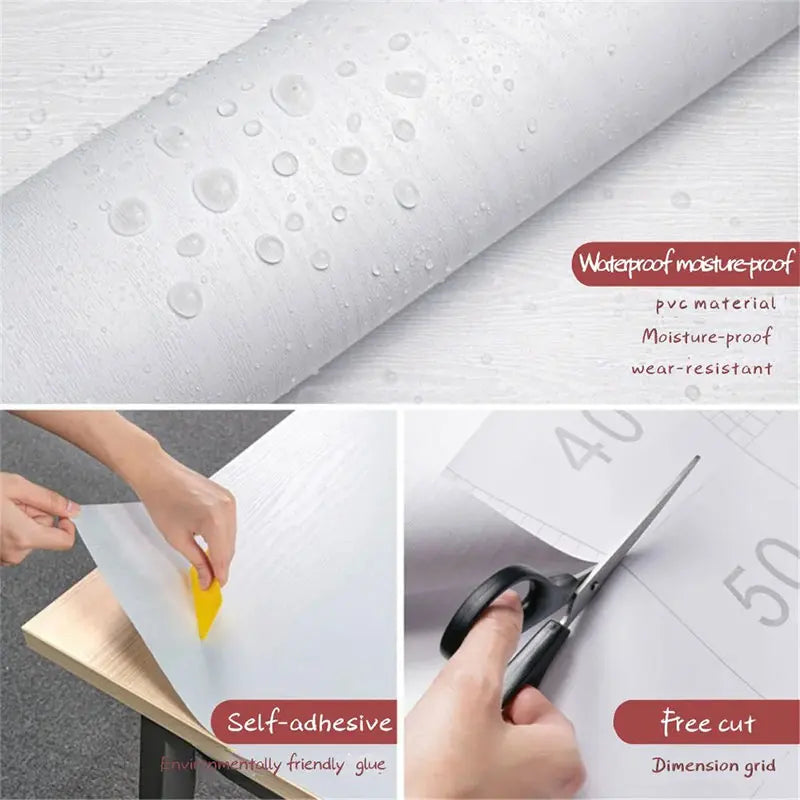 Self-adhesive wallpaper wardrobe waterproof vinyl solid color wood grain bedroom cabinet furniture door renovation wall sticker