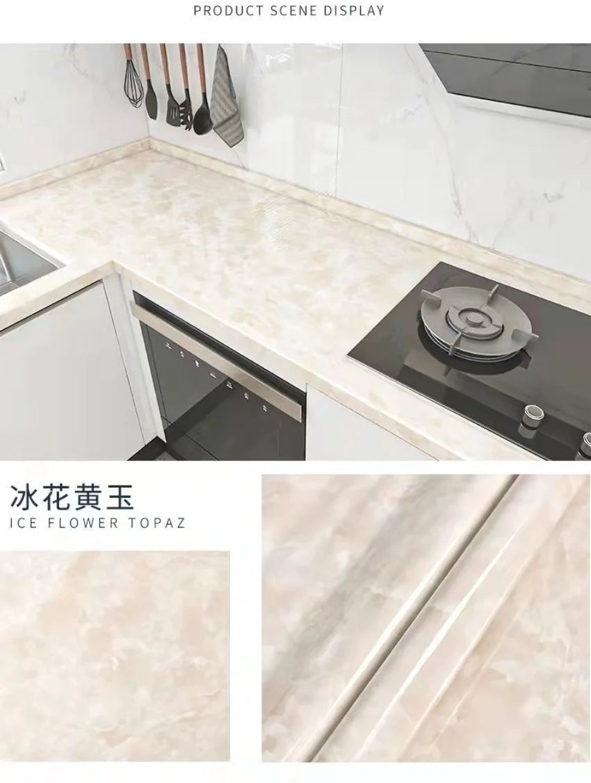 Adhesive Wallpaper Roll with 10 Meters Marble Kitchen Oil Proof Waterproof Wall Stickers Bathroom Countertop Cabinet Renovation