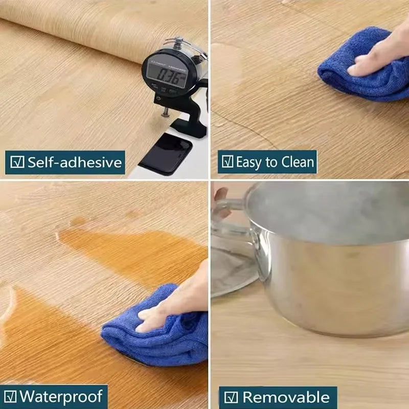 Self-adhesive wallpaper wardrobe waterproof vinyl solid color wood grain bedroom cabinet furniture door renovation wall sticker