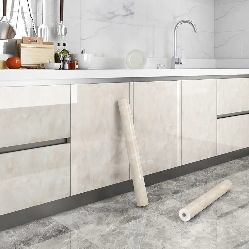 Adhesive Wallpaper Roll with 10 Meters Marble Kitchen Oil Proof Waterproof Wall Stickers Bathroom Countertop Cabinet Renovation