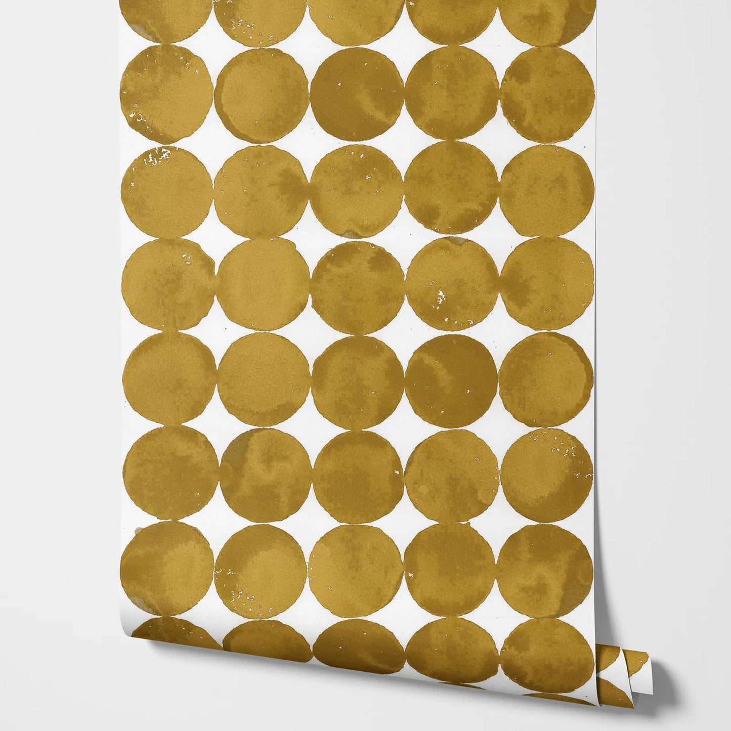 The Moon Shade Wallpaper, Lunar Craters Wall Paper Lined Up On Plain Back Friezes Of Monochrome Circles In Shimmer Golden Yellow