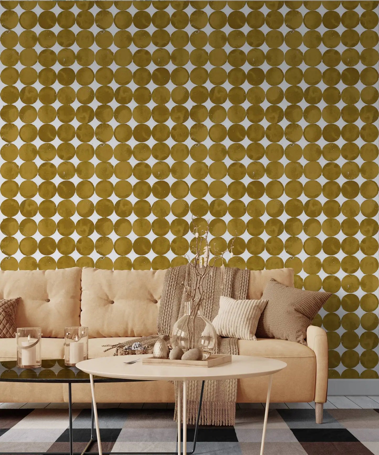 The Moon Shade Wallpaper, Lunar Craters Wall Paper Lined Up On Plain Back Friezes Of Monochrome Circles In Shimmer Golden Yellow