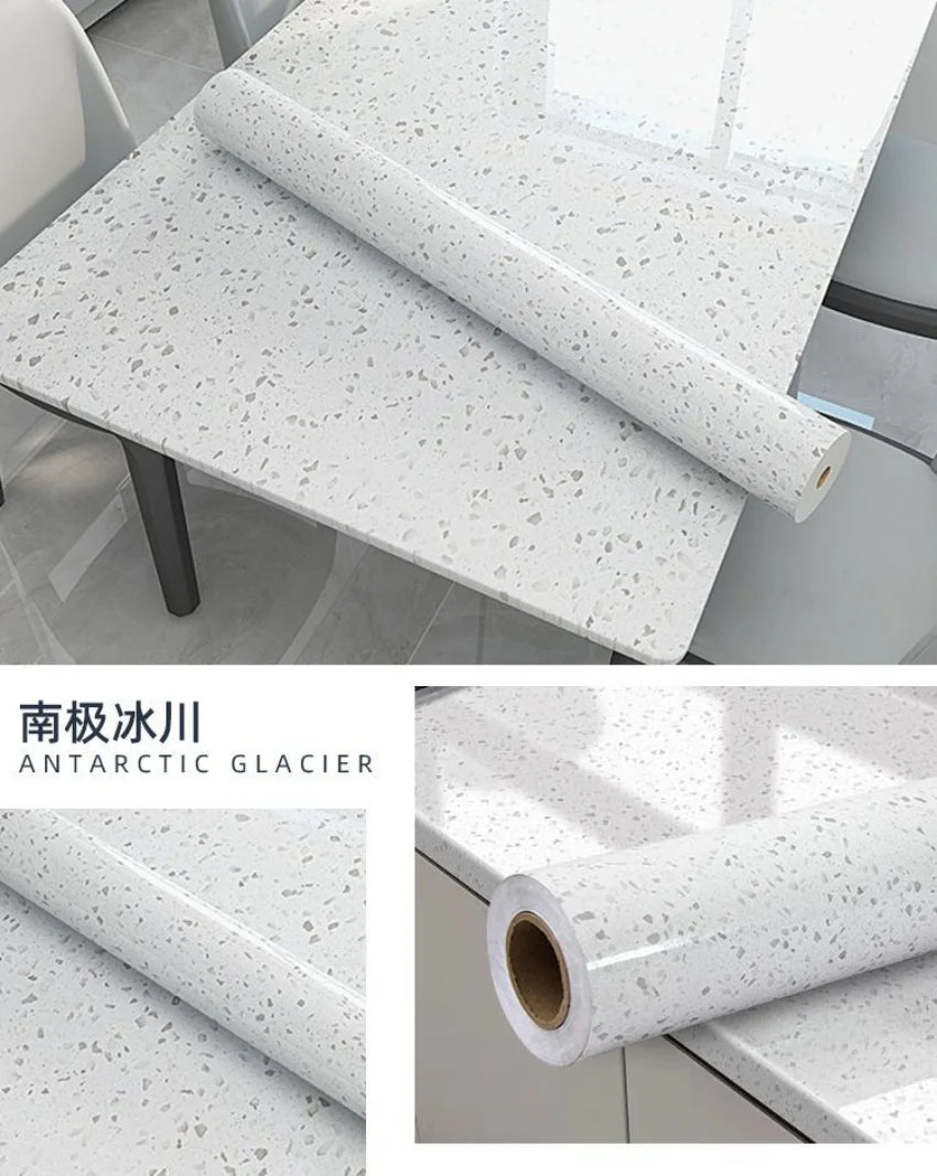 Adhesive Wallpaper Roll with 10 Meters Marble Kitchen Oil Proof Waterproof Wall Stickers Bathroom Countertop Cabinet Renovation