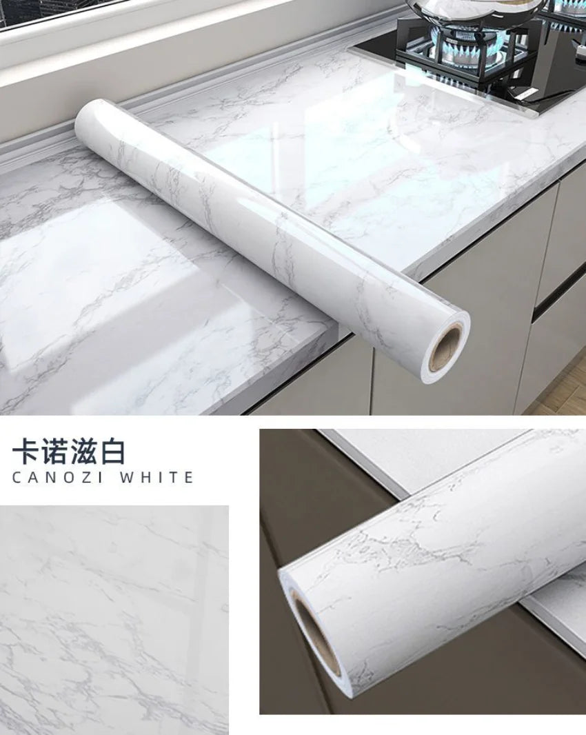 Adhesive Wallpaper Roll with 10 Meters Marble Kitchen Oil Proof Waterproof Wall Stickers Bathroom Countertop Cabinet Renovation